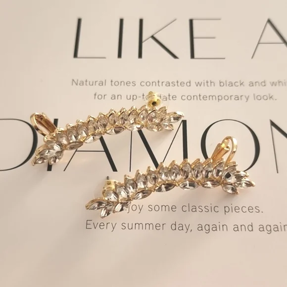 CZ MARQUISE Faceted Gold Statement Cuff Climbing Earrings Wedding Bridal - Picture 6 of 13